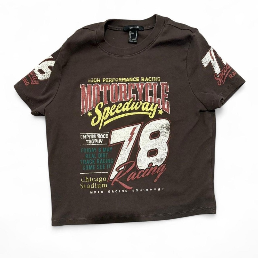 Forever 21 Motorcycle Speedway Graphic Tee | Y2K Biker Vintage-Style T-Shirt